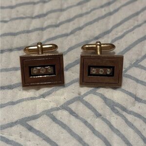 Vintage Swank Square Gold Tone 3 Glass Diamond Cufflinks